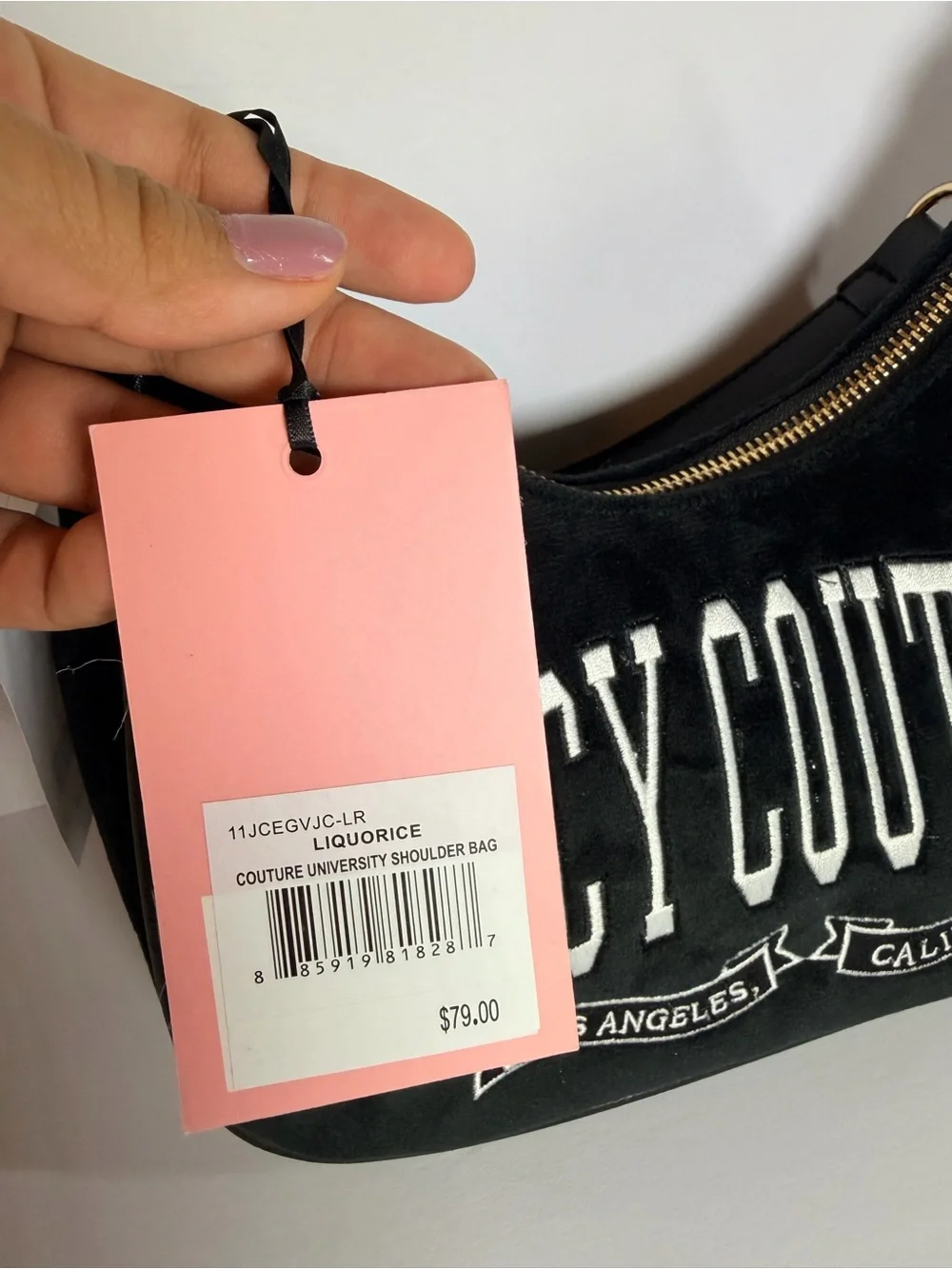 Juicy Couture Black Velour Shoulder Bag with Pink Bow Charm